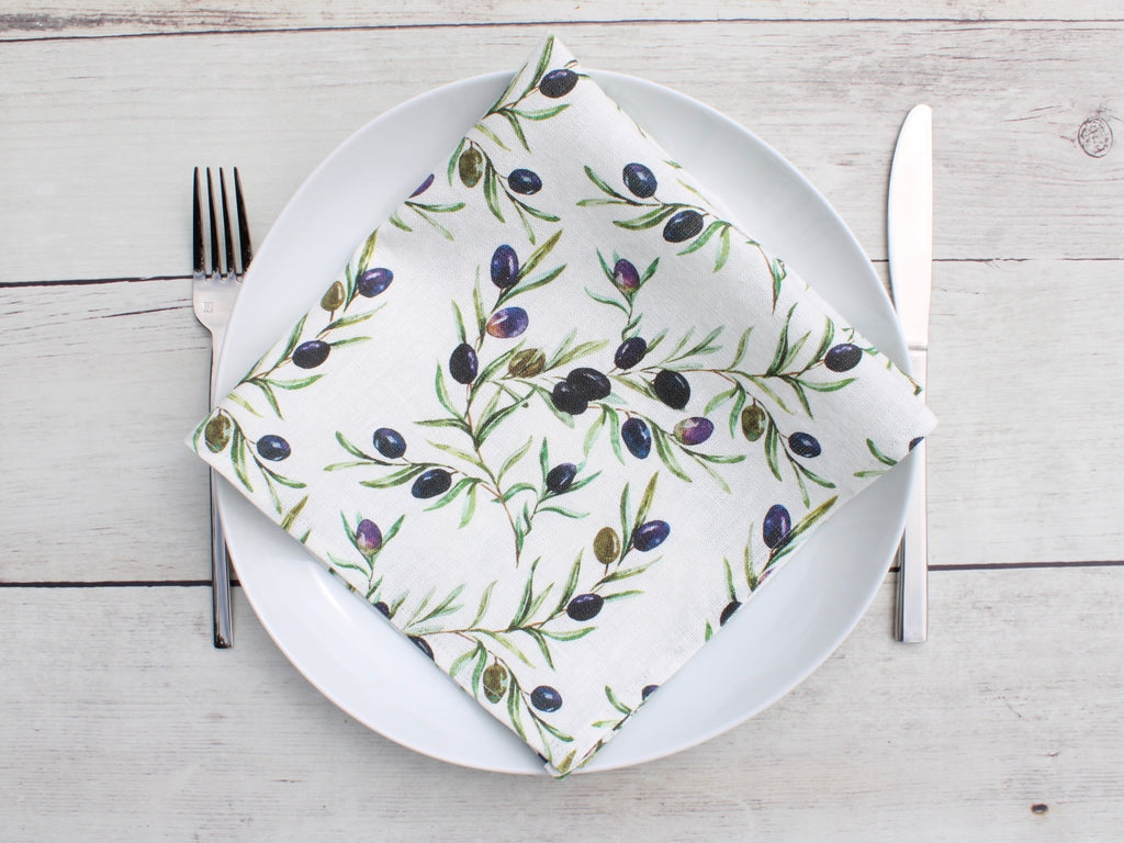 Linen napkin Watercolor Olives