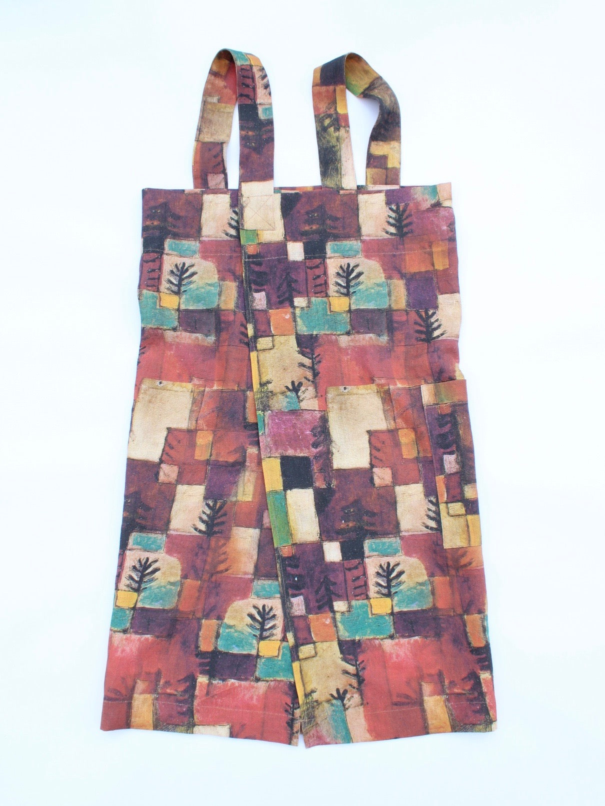 Linen cross back apron Paul Klee Red-Green and Violet-Yellow Rhythms