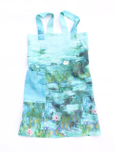 Linen cross back apron Claude Monet Water Lilies