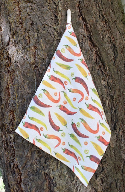 Linen Tea Towel Watercolor Chili Peppers