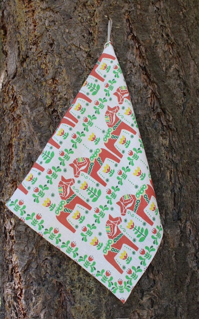 Linen Tea Towel Dala Horse Red