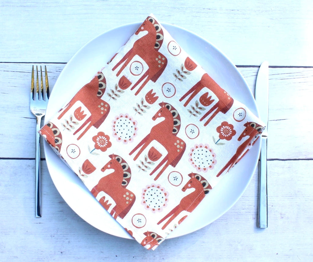 Linen napkin Red Dala Horse Scandinavian Christmas Sale