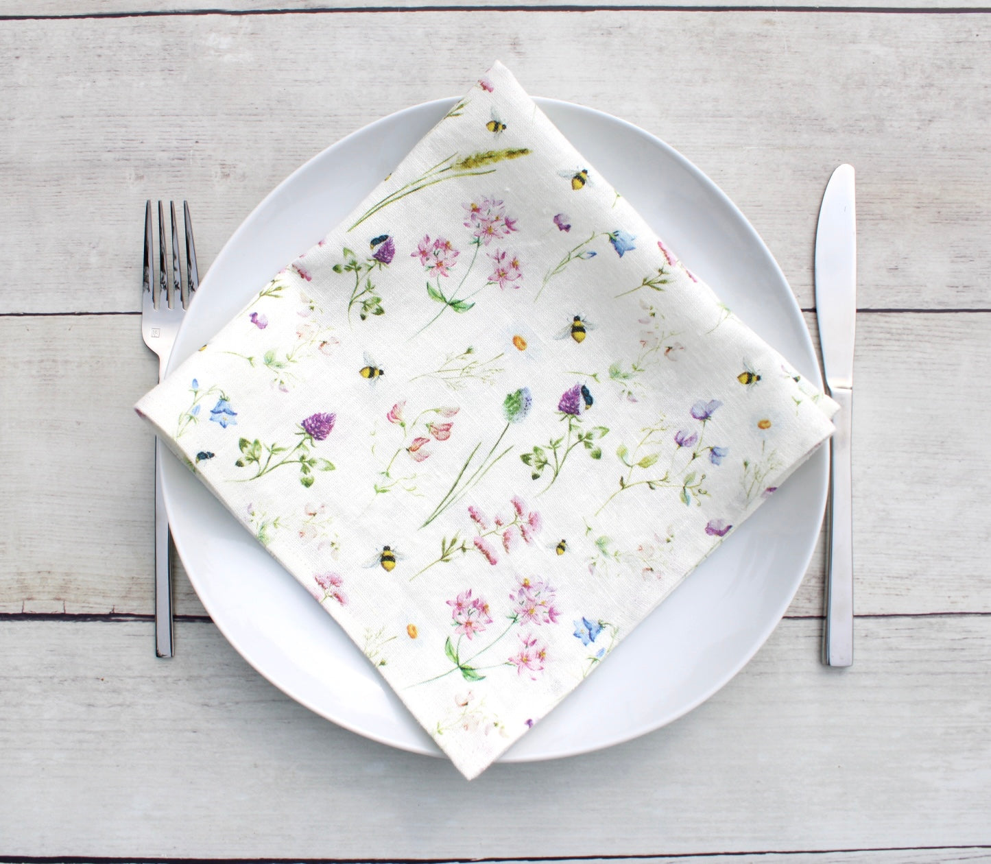 Linen napkin Watercolor Bees & Wildflowers