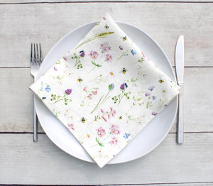 Linen napkin Watercolor Bees & Wildflowers