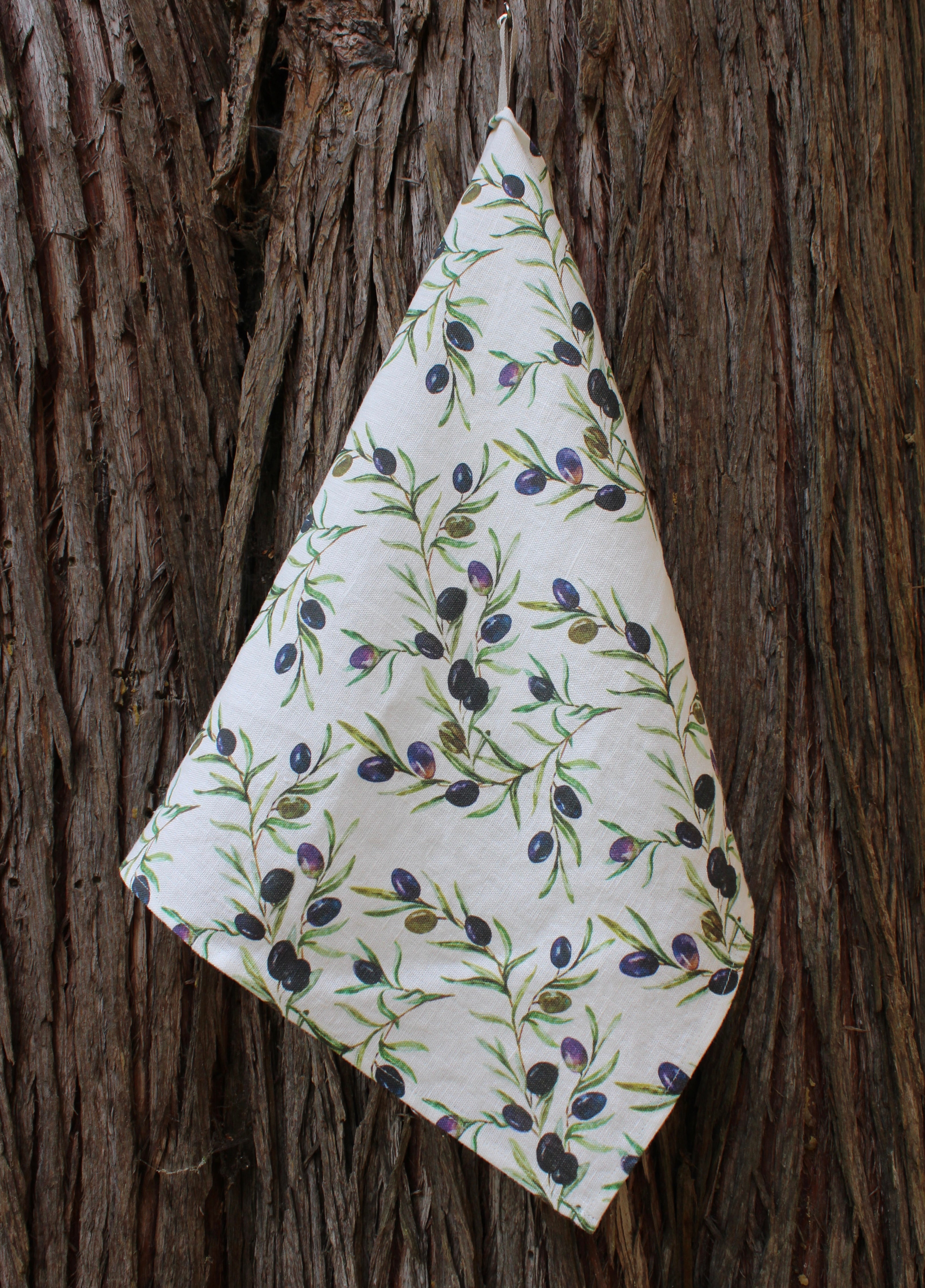 Linen Tea Towel Watercolor Olives