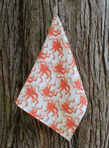 Linen Tea Towel Watercolor Red Octopus