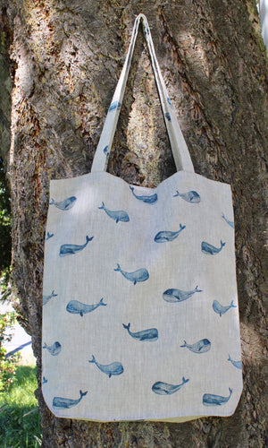Linen Tote Bag Blue Whale