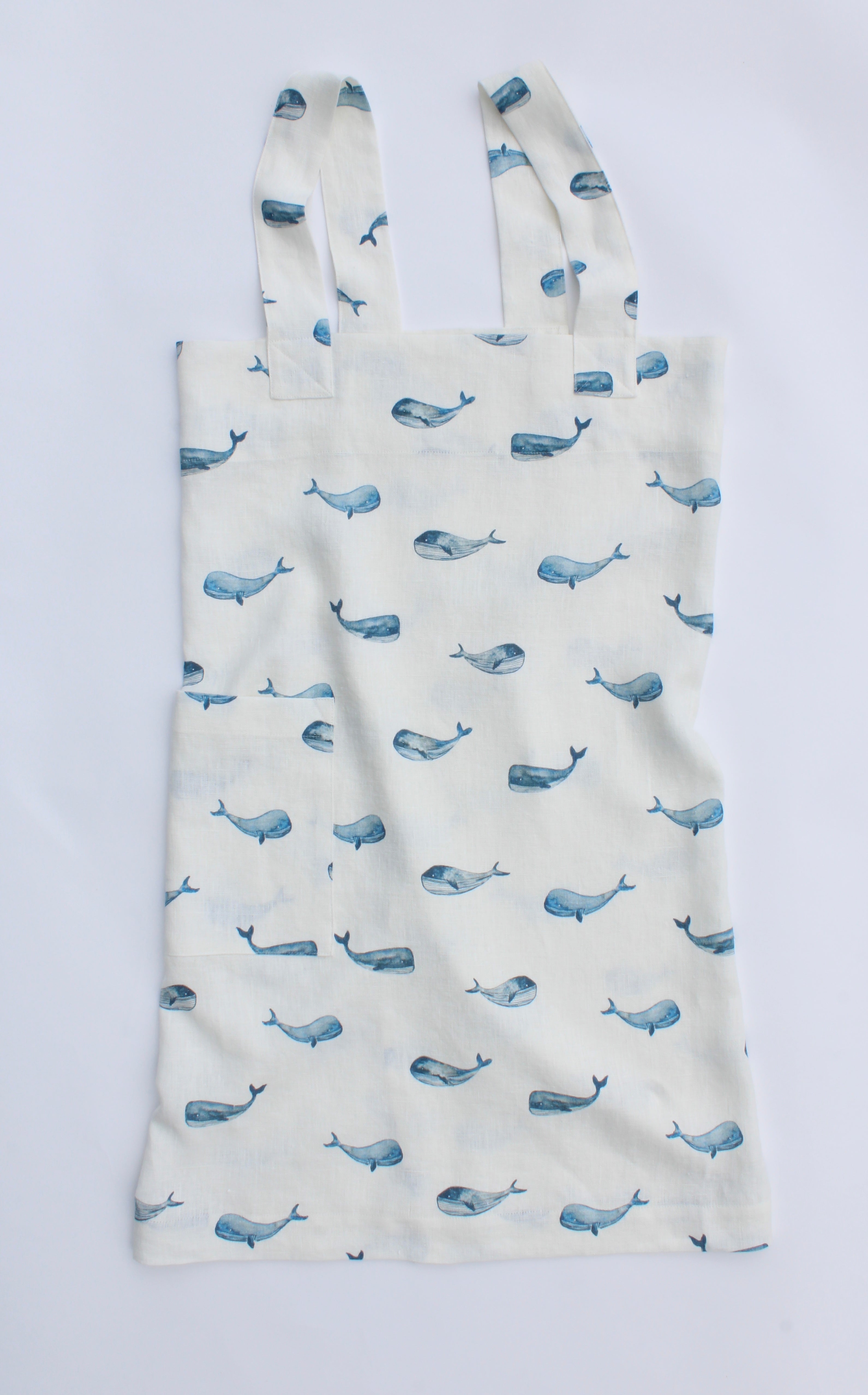 Linen cross back apron Blue Whale