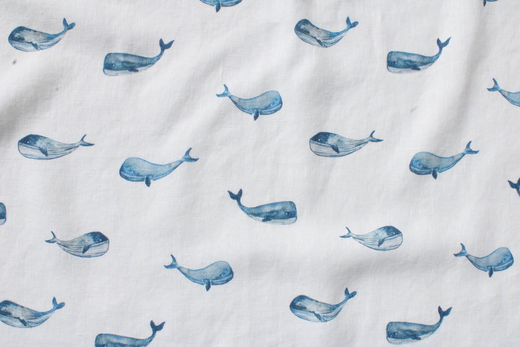 Linen fabric Watercolor Blue Whale