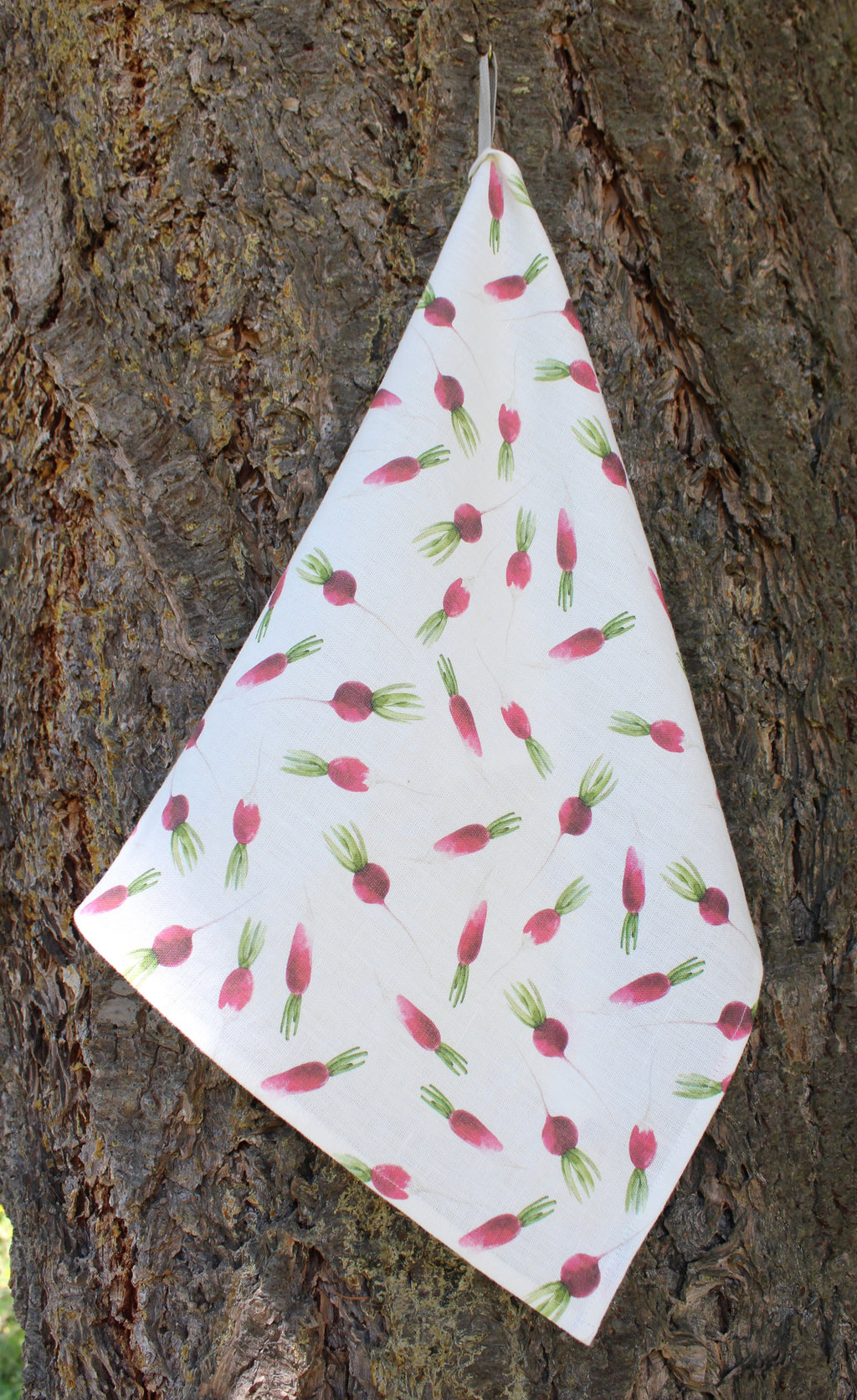 Linen Tea Towel Watercolor Pink Radishes