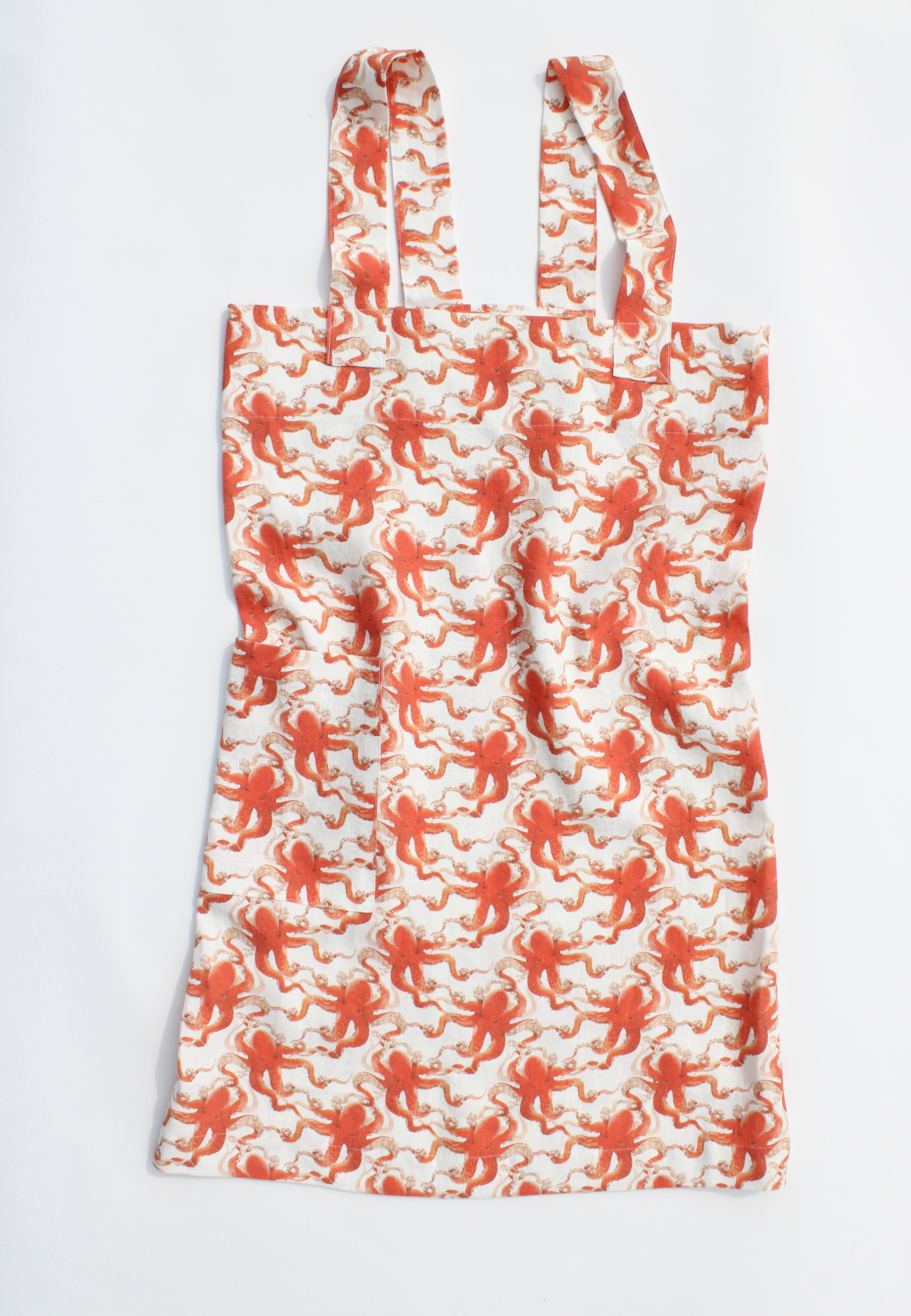 Linen cross back apron Red Octopus