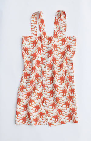 Linen cross back apron Red Octopus