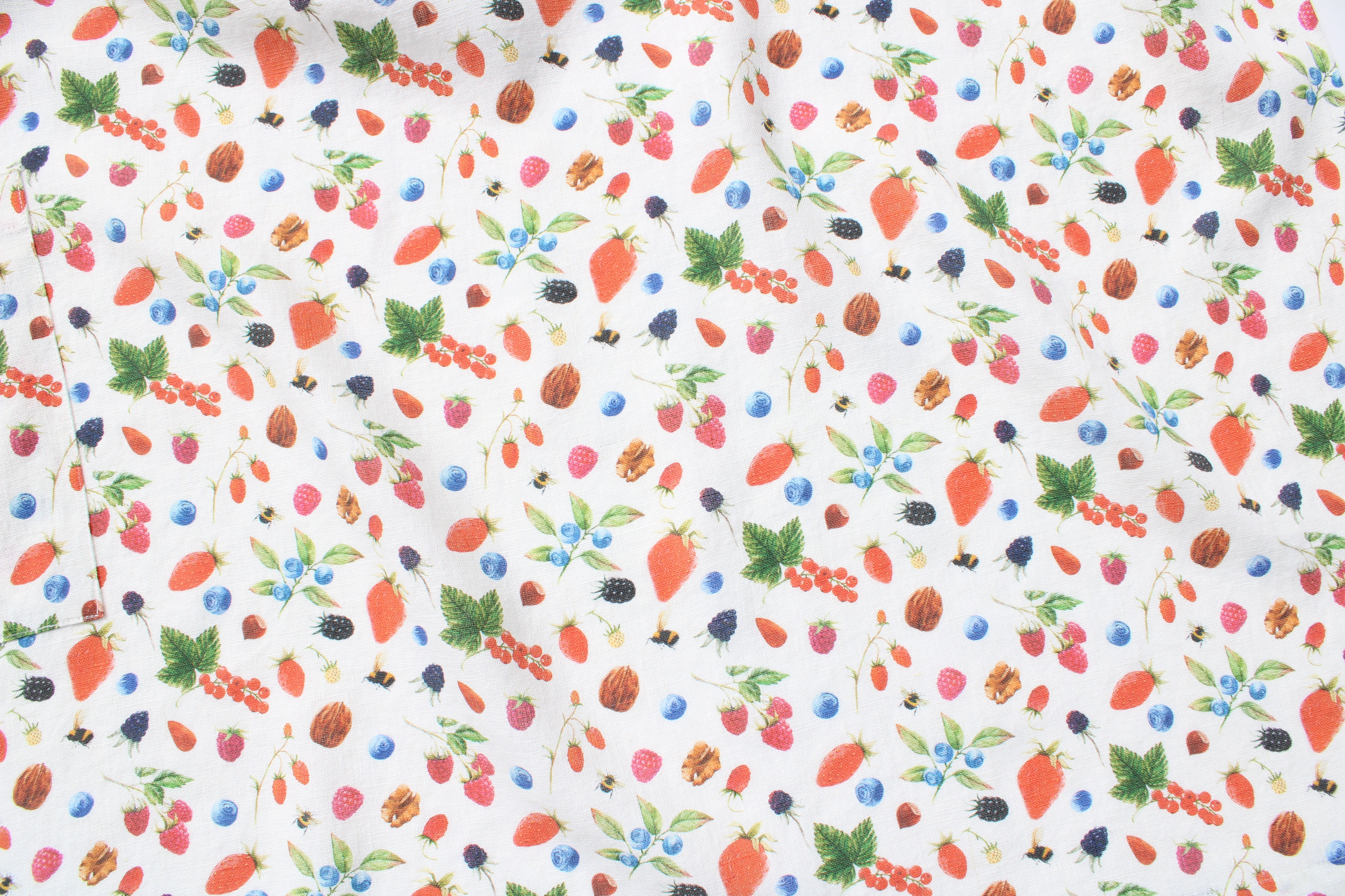 Linen fabric Watercolor Berries & Walnuts
