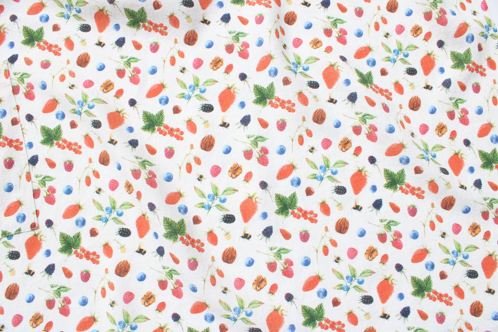 Linen fabric Watercolor Berries & Walnuts