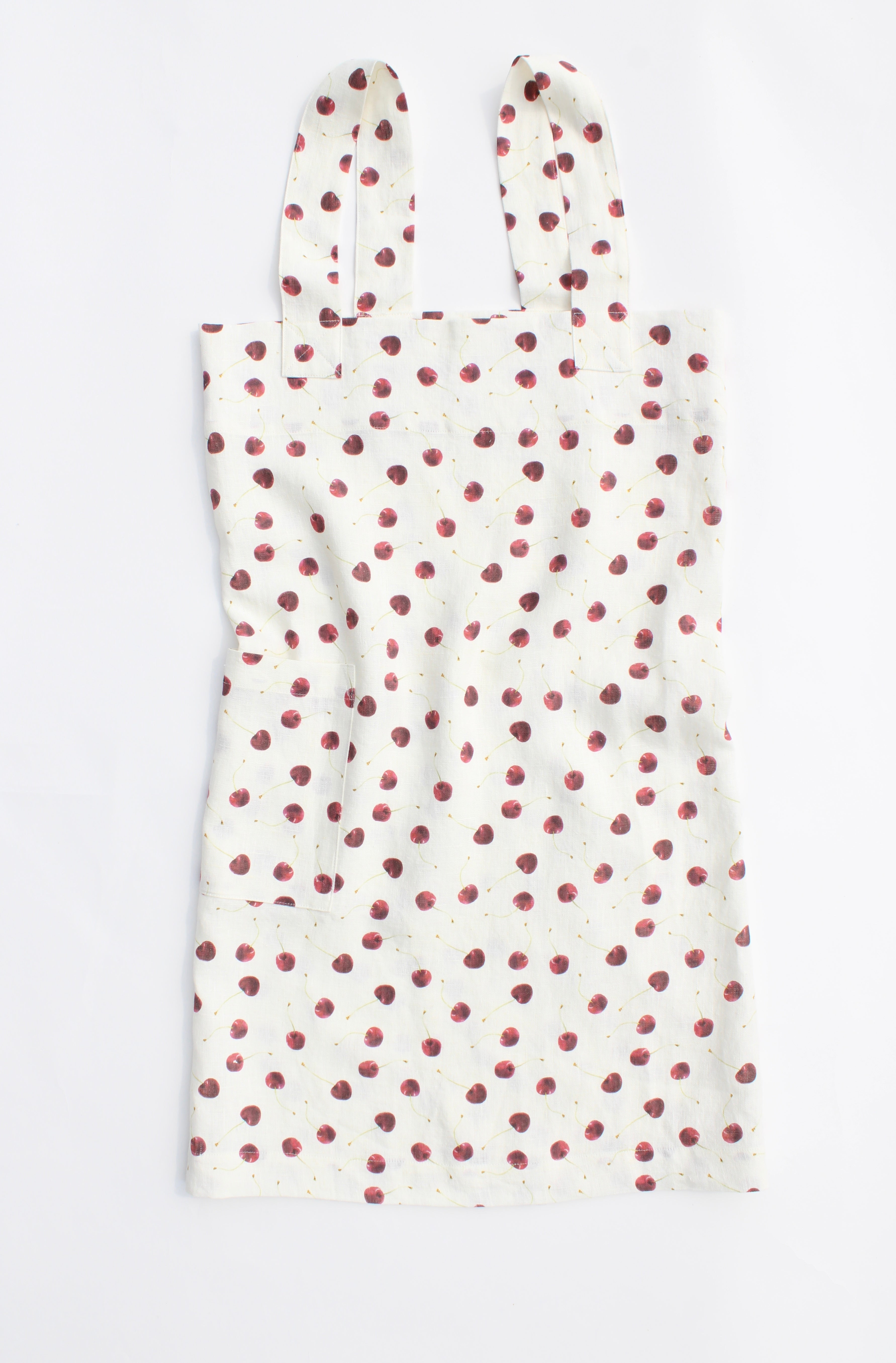 Linen cross back apron Watercolor Cherries