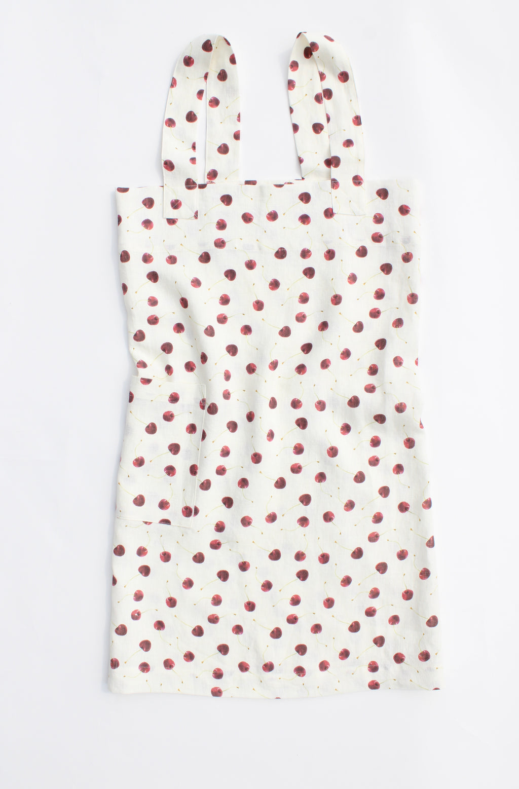 Linen cross back apron Watercolor Cherries