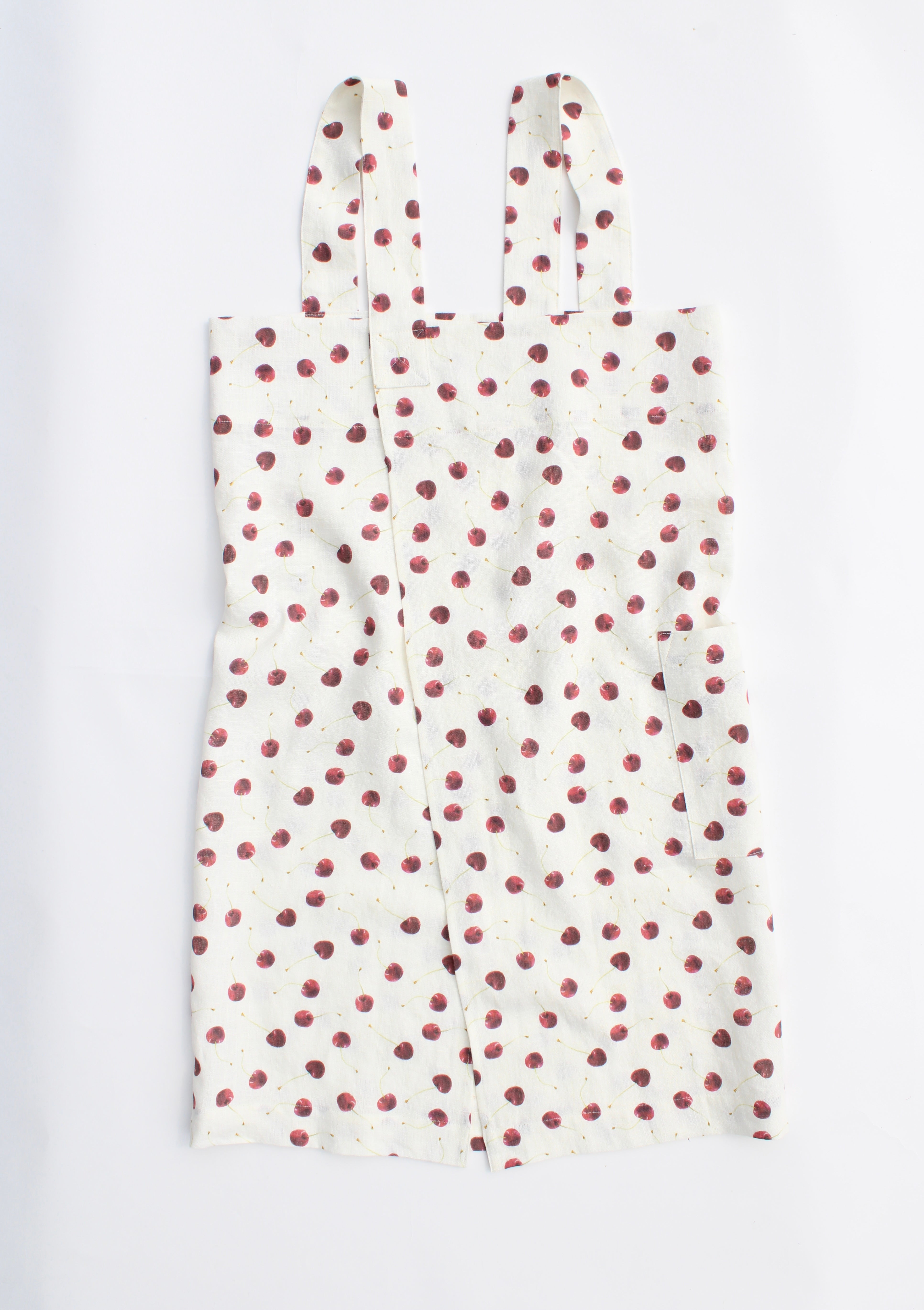 Linen cross back apron Watercolor Cherries