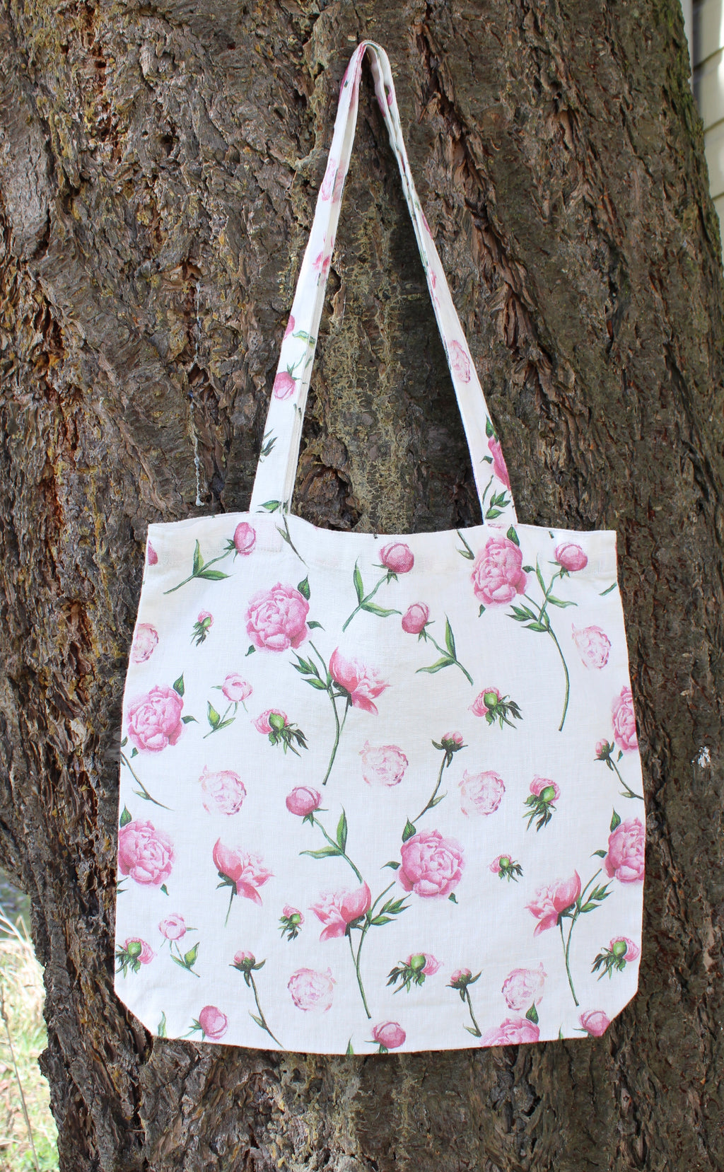 Linen Tote Bag Watercolor Peonies
