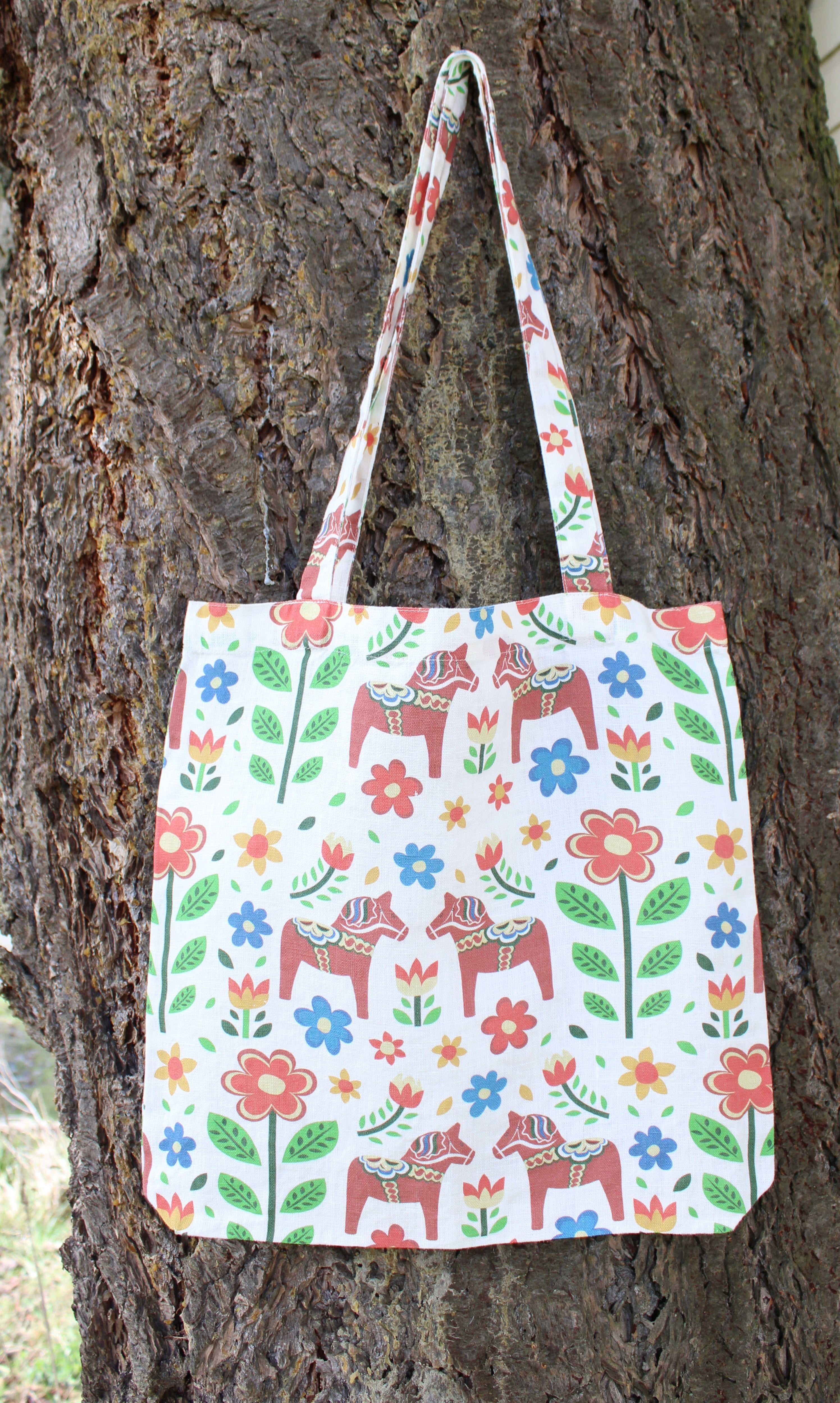 Linen Tote Bag Dalahäst Dala Horse Scandinavian Collection