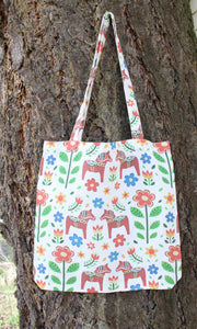 Linen Tote Bag Dalahäst Dala Horse Scandinavian Collection