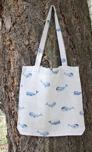 Linen Tote Bag Blue Whale