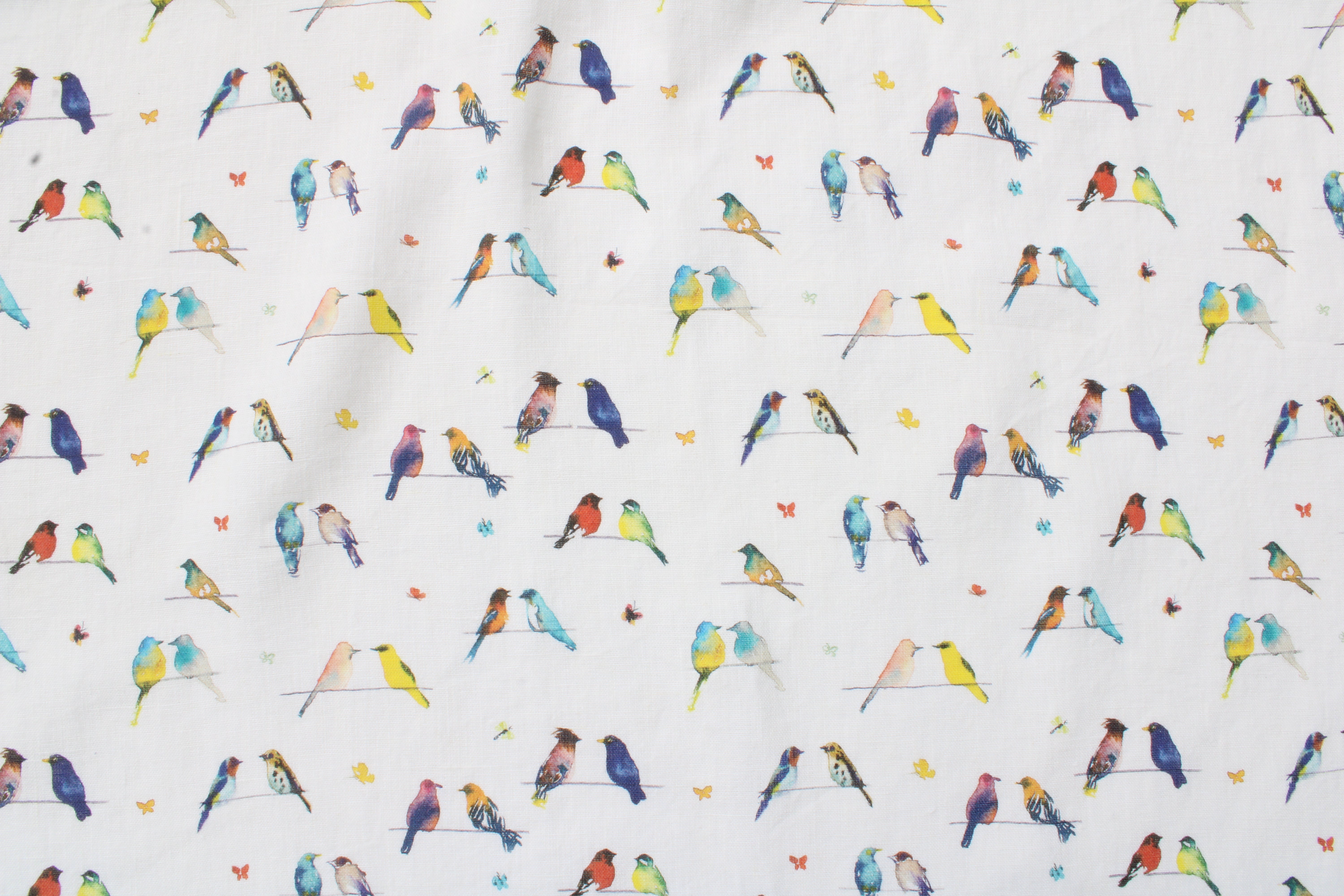 Linen fabric Watercolor Birds