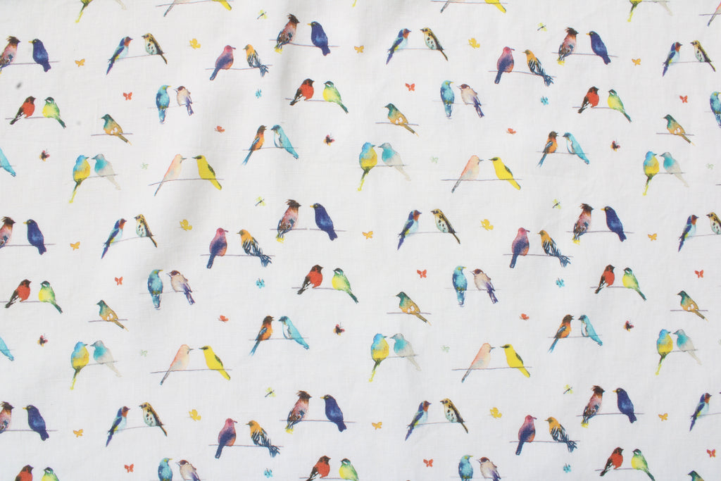 Linen fabric Watercolor Birds