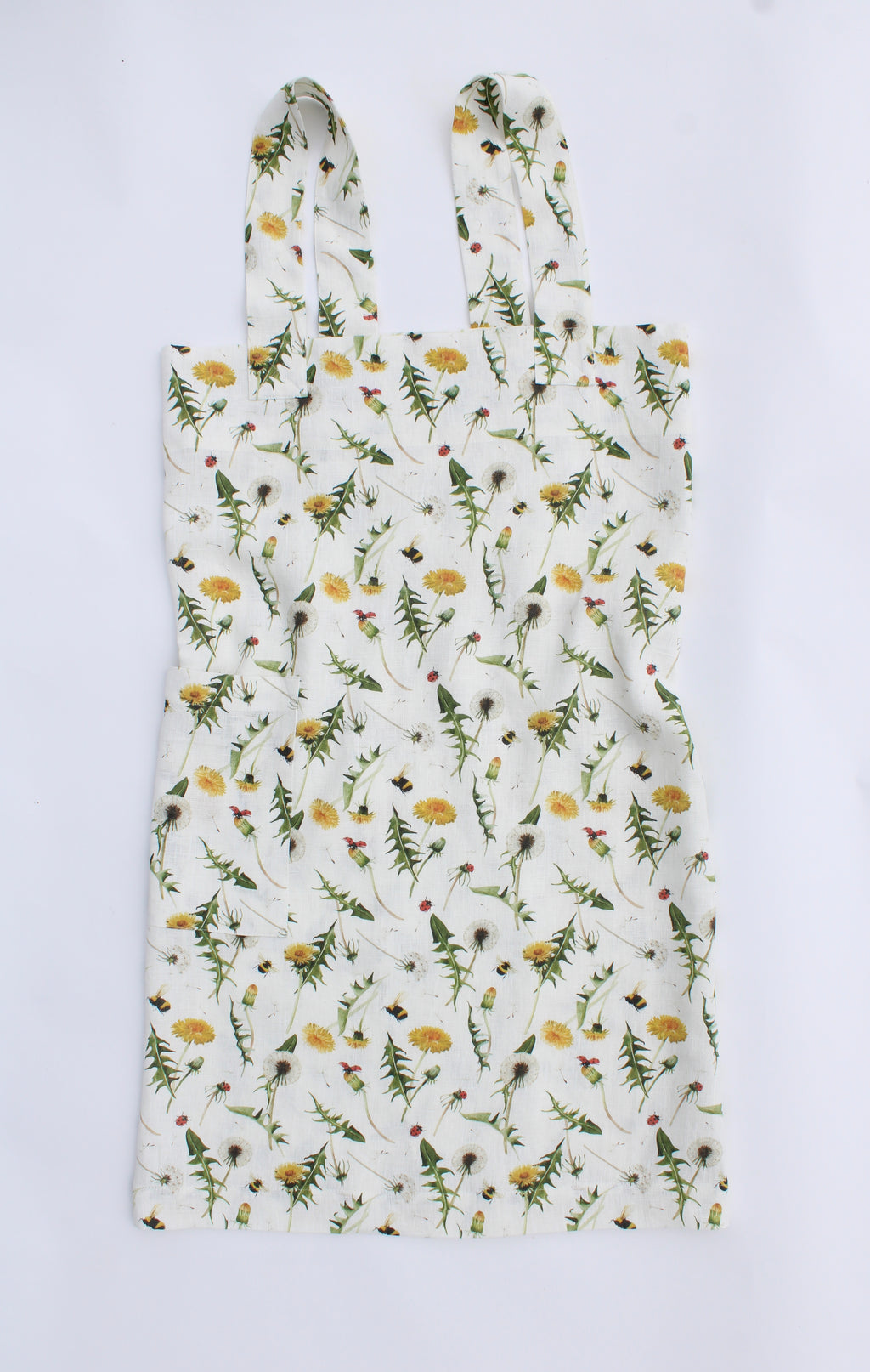 Linen cross back apron Dandelion Bloom