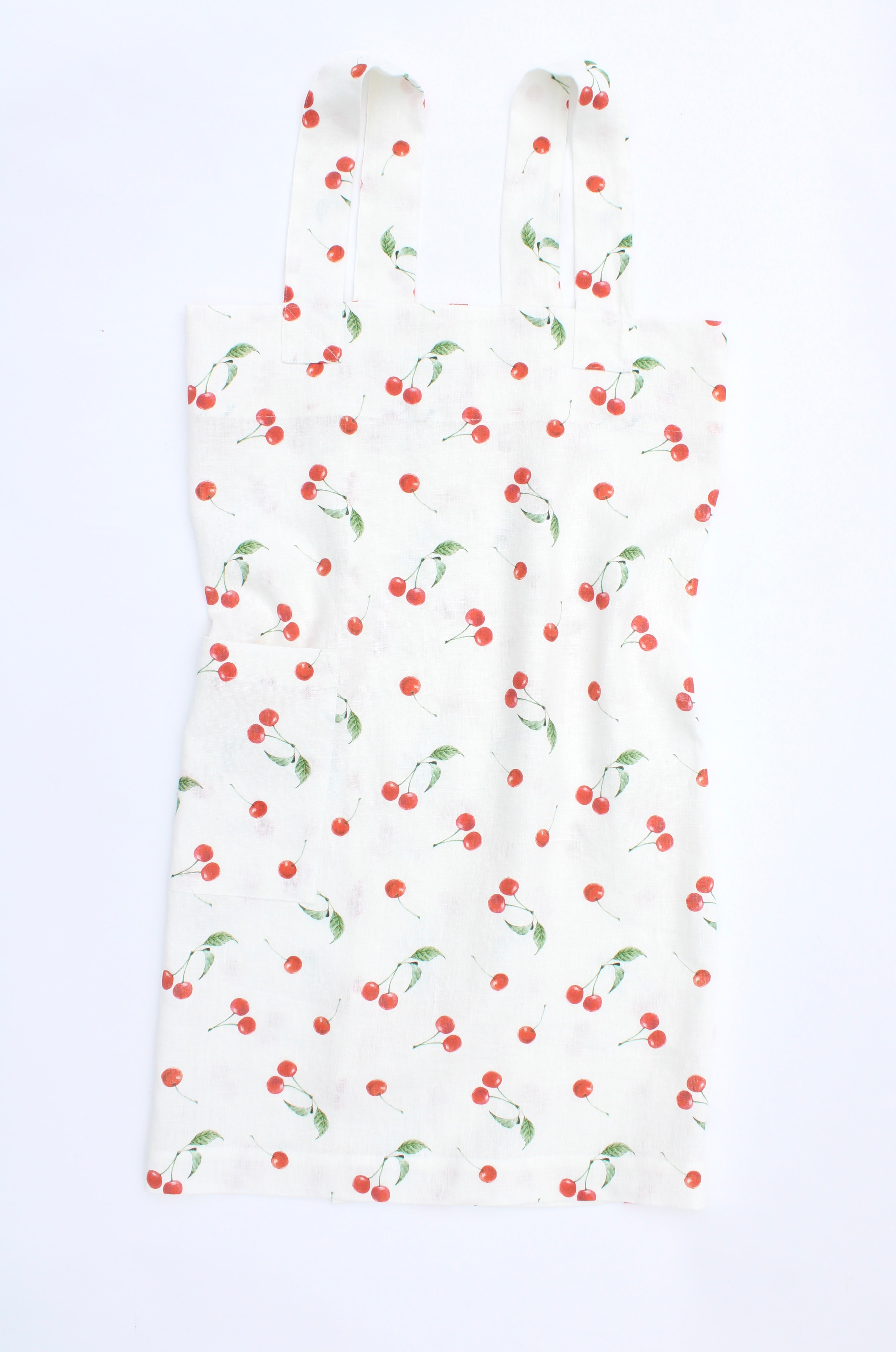 Linen cross back apron Watercolor Cherries