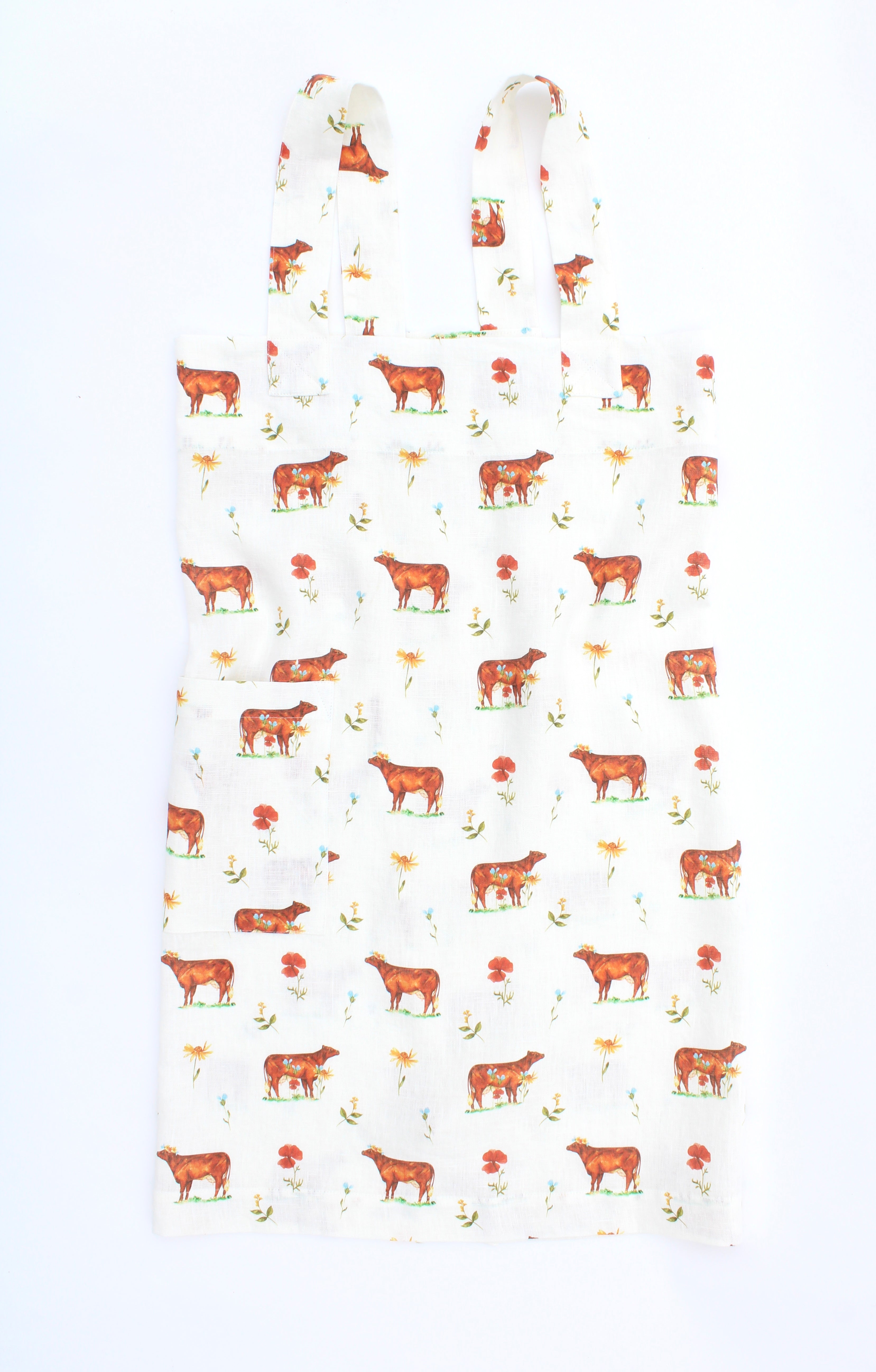 Linen cross back apron Flower Cow