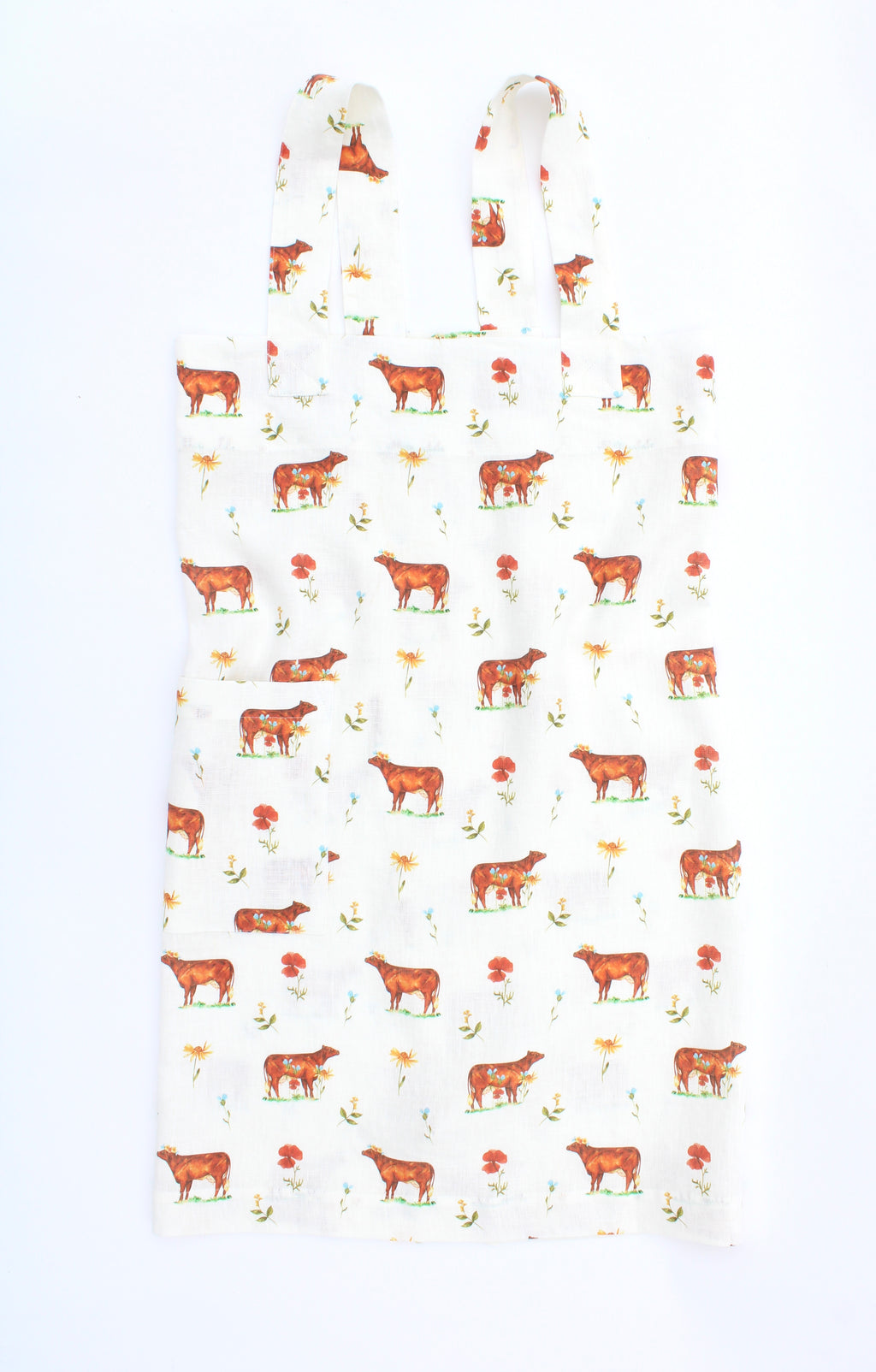 Linen cross back apron Flower Cow