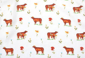 Linen fabric Watercolor Flower Cow