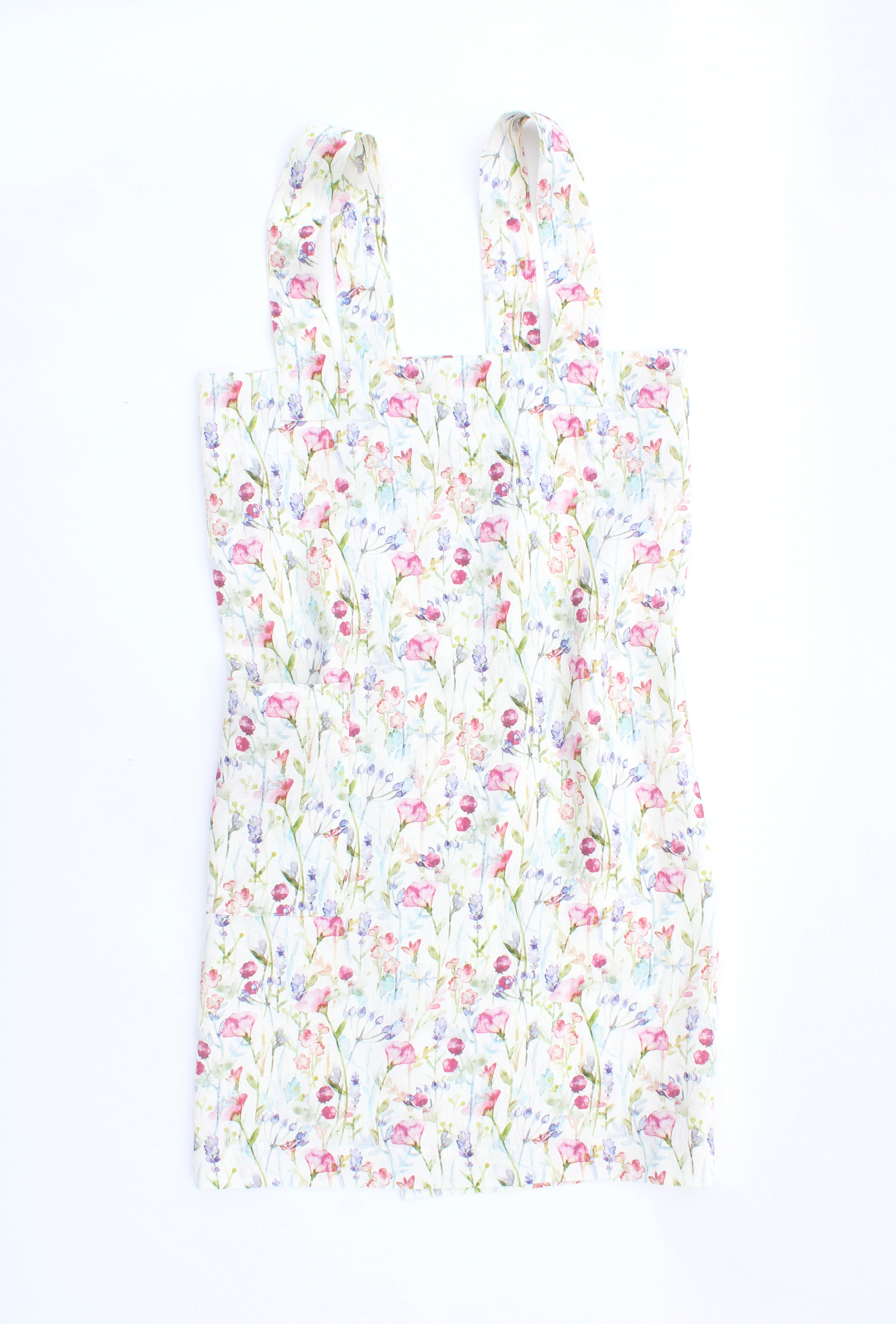 Linen cross back apron Watercolor Florals