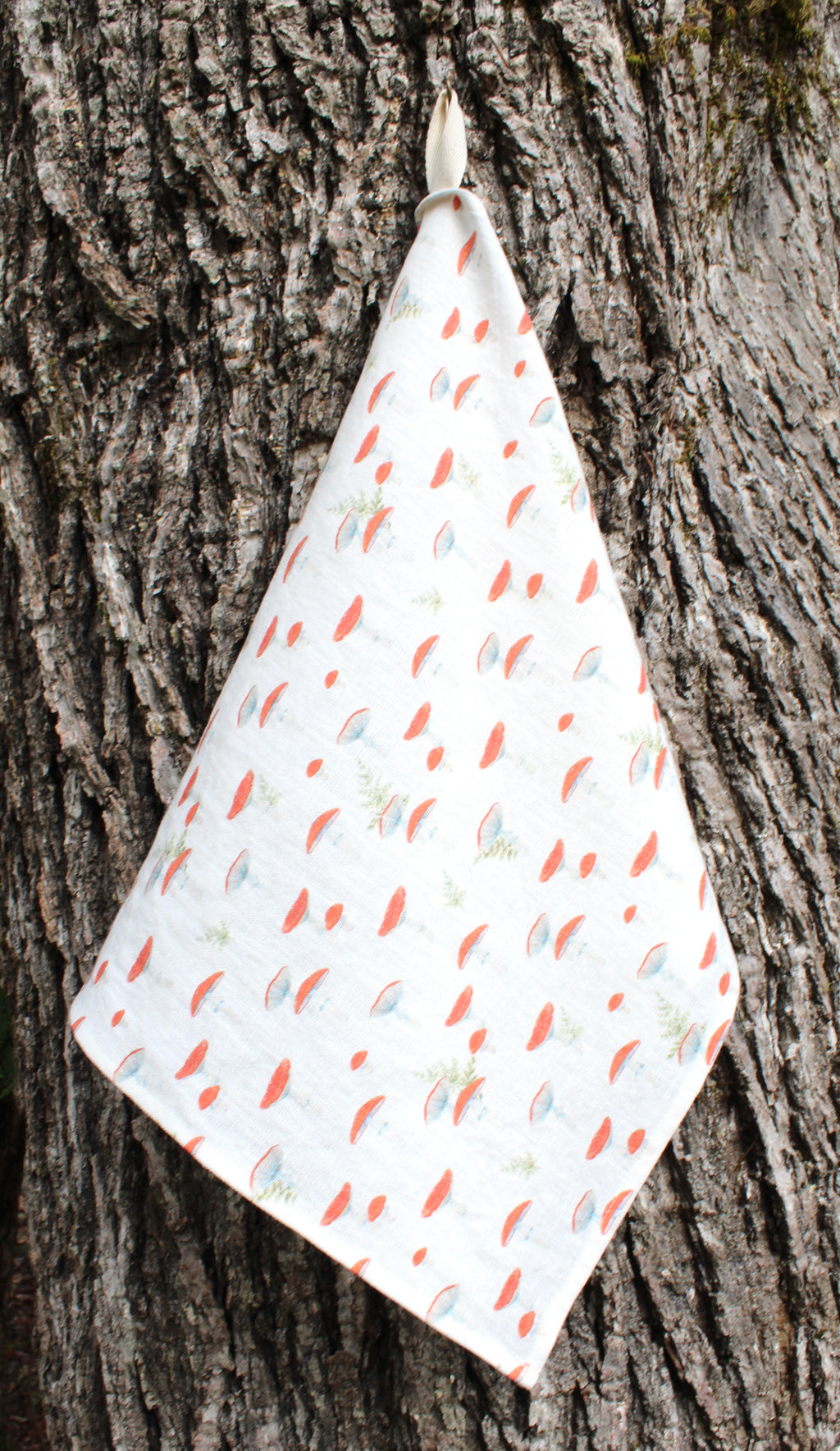 Linen Tea Towel Mushrooms Red