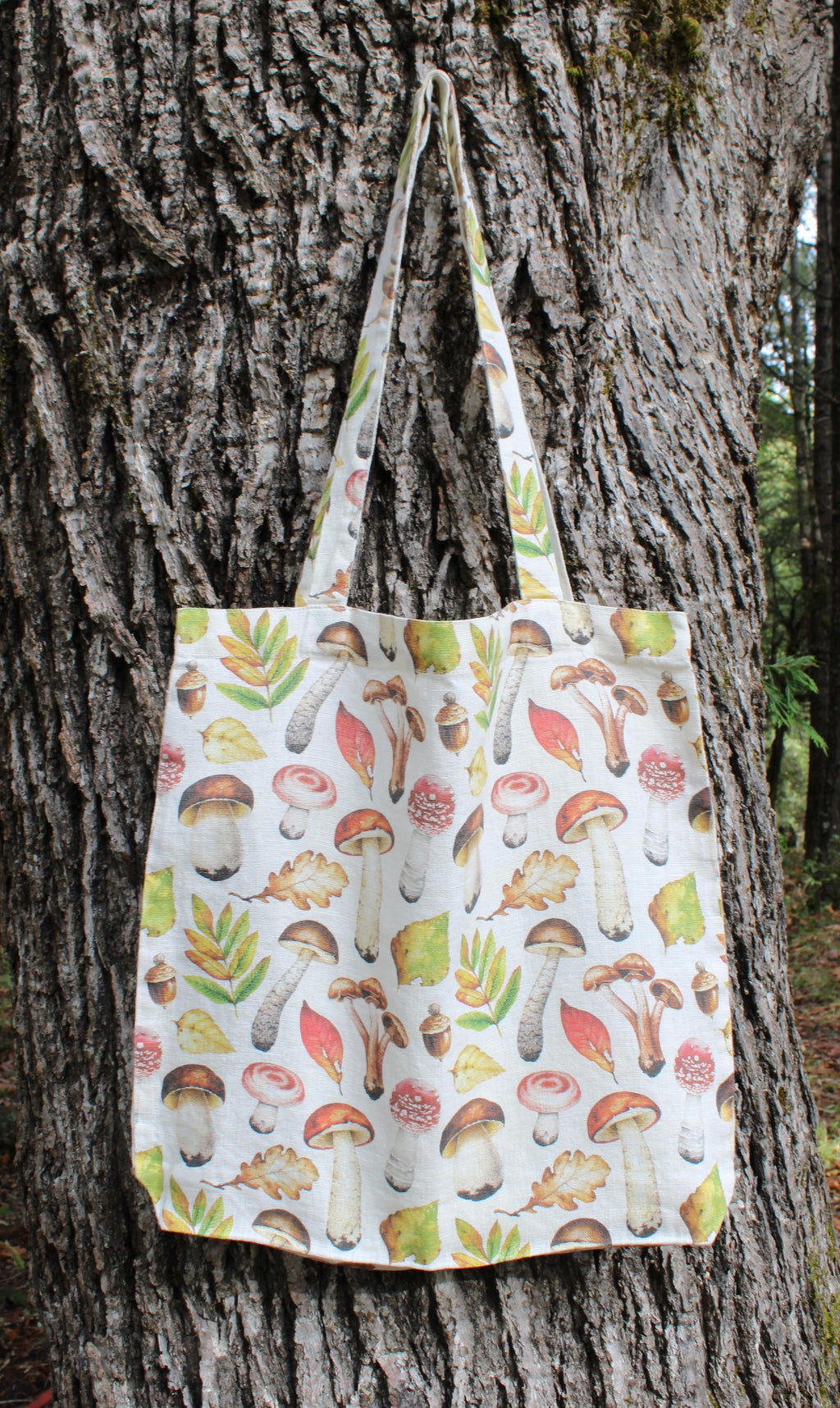 Linen Tote Bag Forest Mushrooms