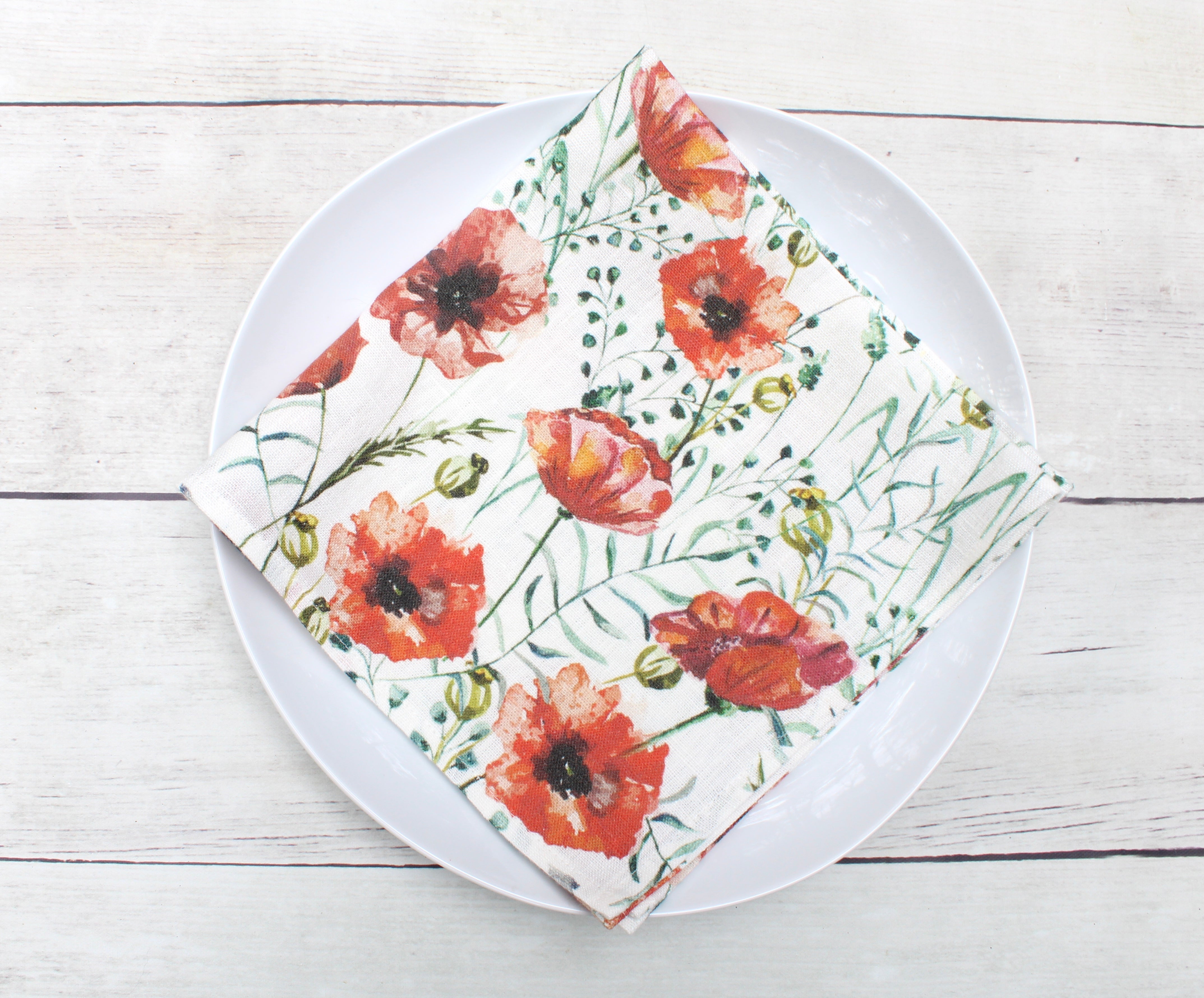 Linen napkin Watercolor Red Poppies