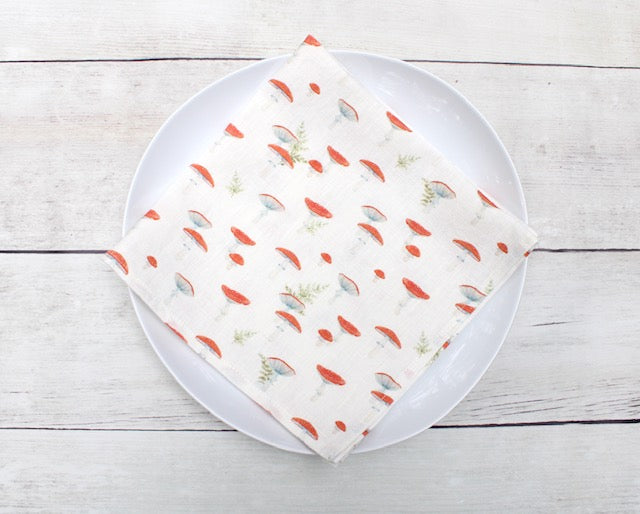 Linen napkin Watercolor Red Mushrooms