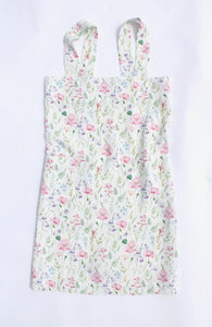 Linen cross back apron Pink Poppies & Wildflowers