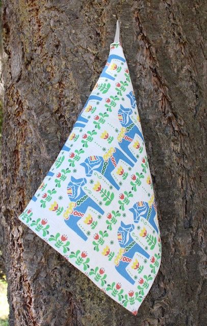 Linen Tea Towel Dala Horse Blue