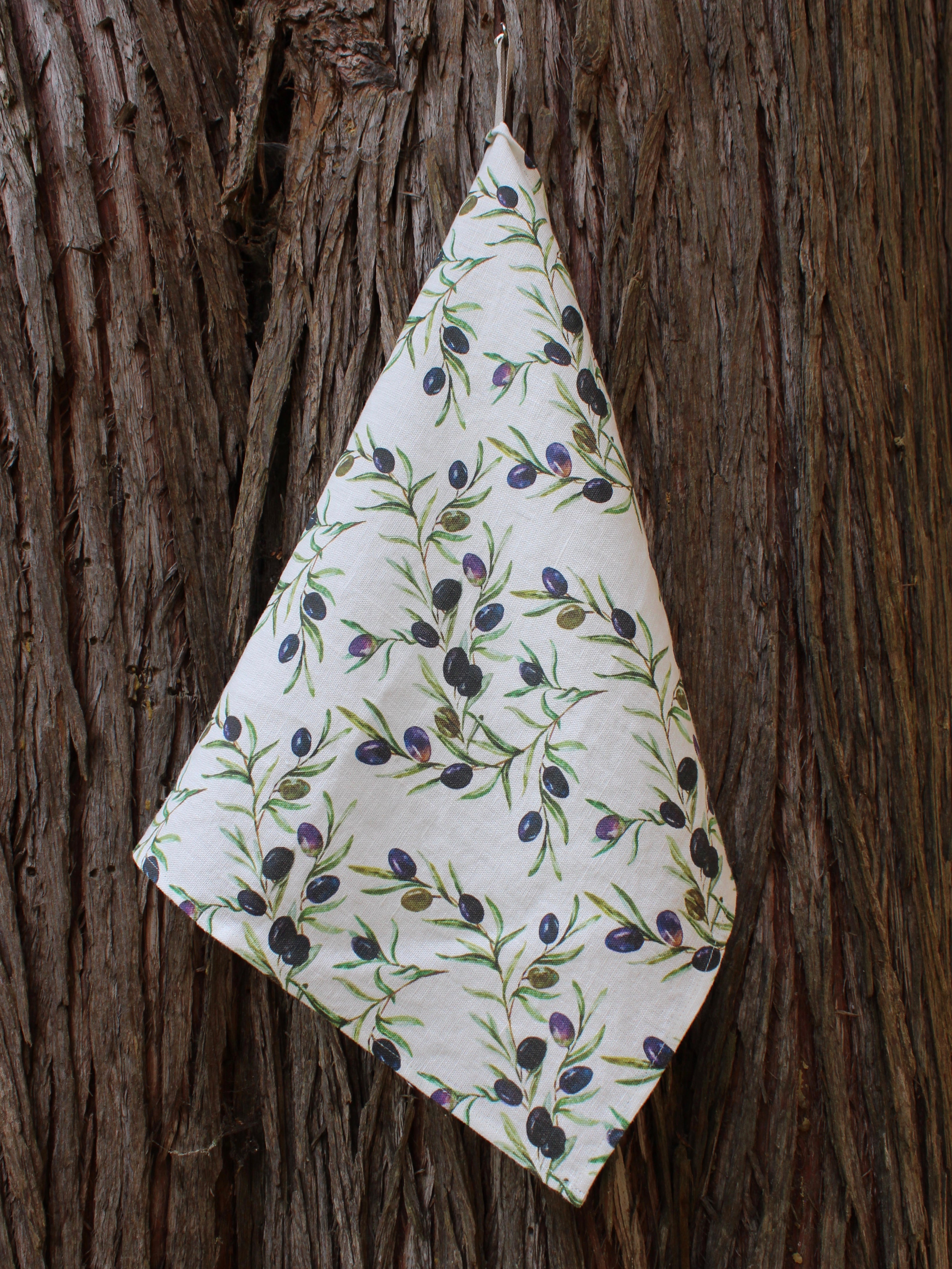 Linen Tea Towel Watercolor Olives