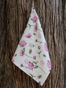 Linen Tea Towel Watercolor Pink Peonies