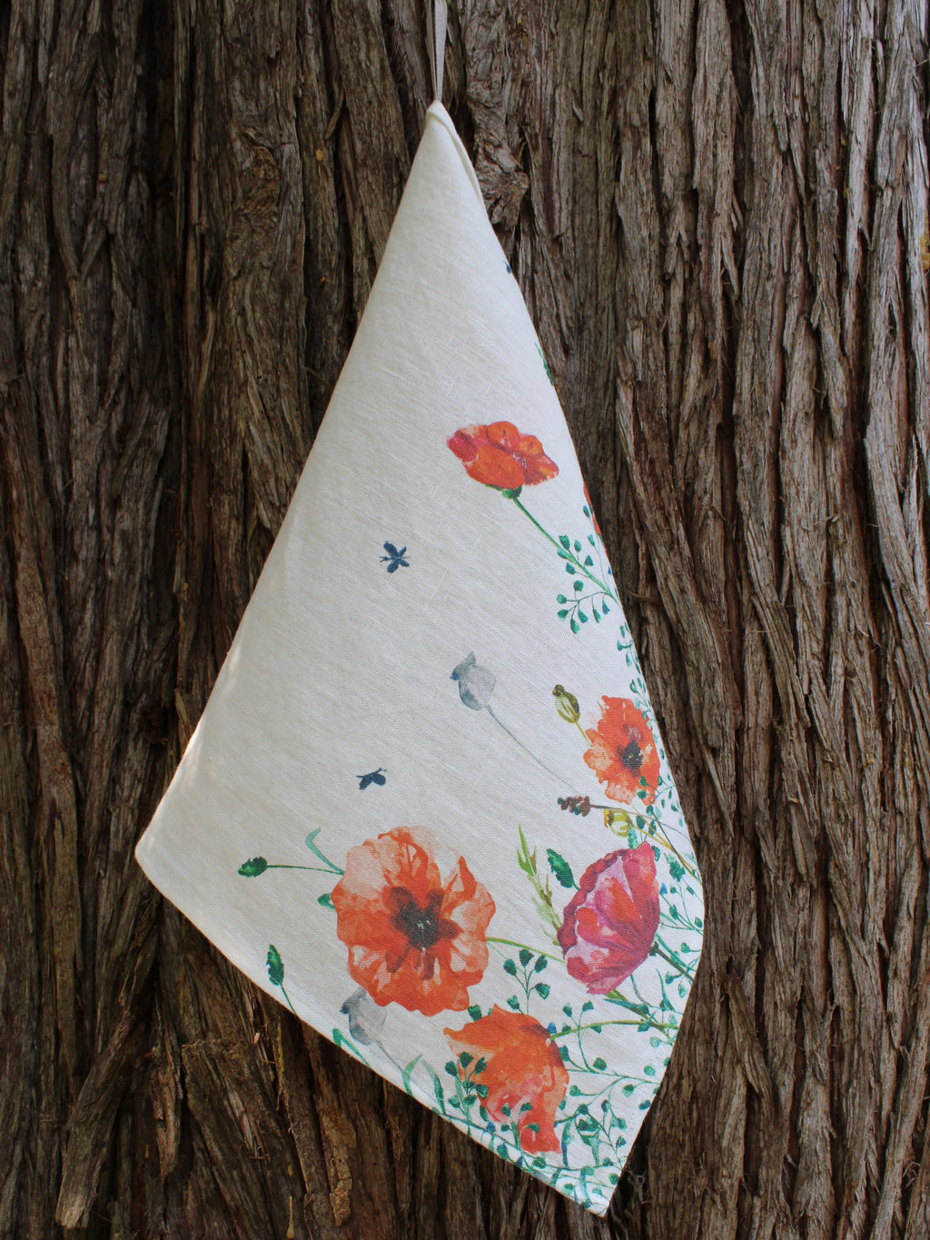 Linen Tea Towel Watercolor Poppies