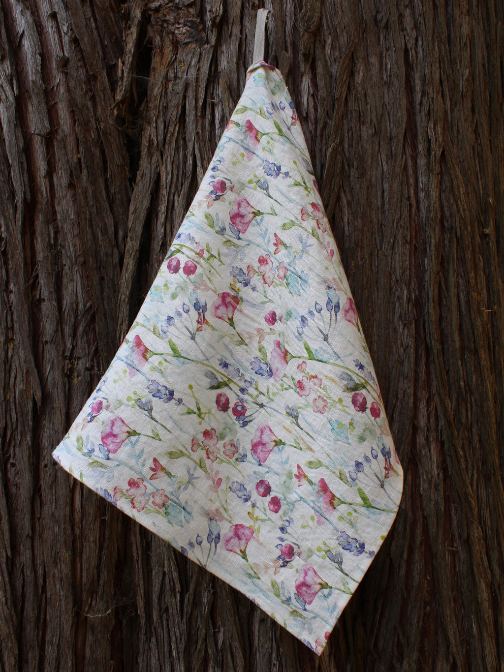 Linen Tea Towel Watercolor Flowers