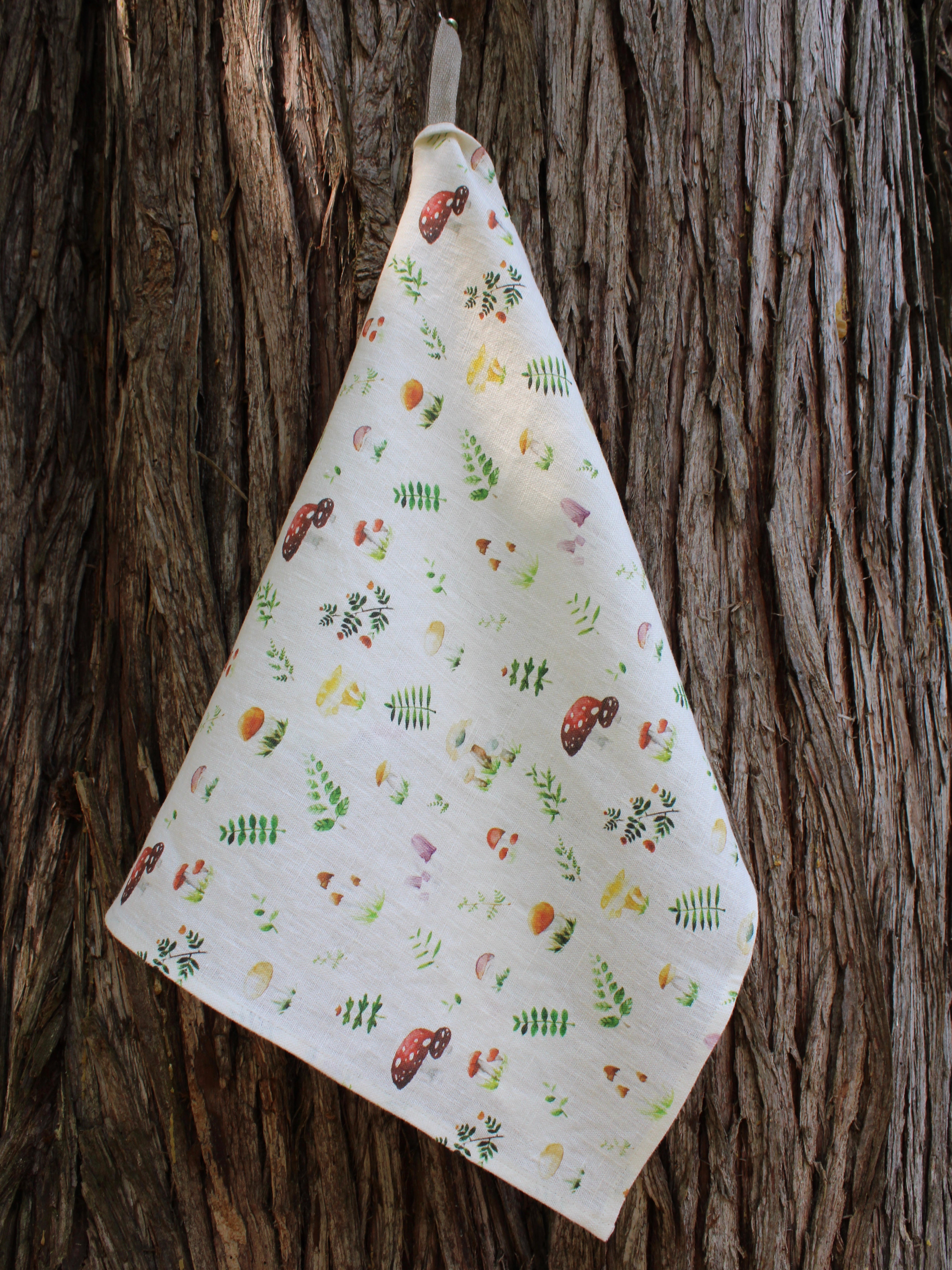 Linen Tea Towel Pastel Mushrooms