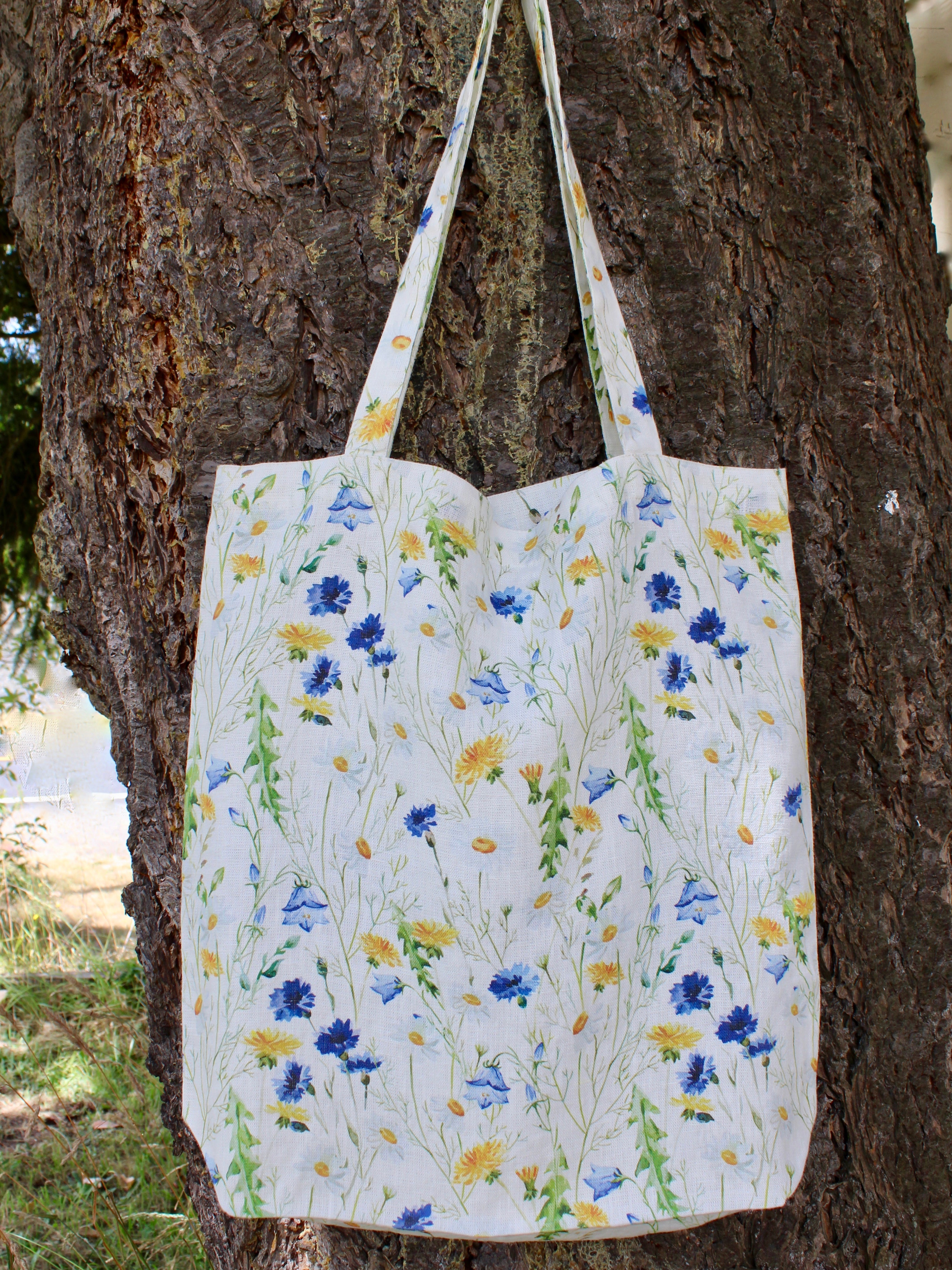 Linen Tote Bag Watercolor Wildflowers