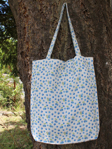 Linen Tote Bag Watercolor Blueberries