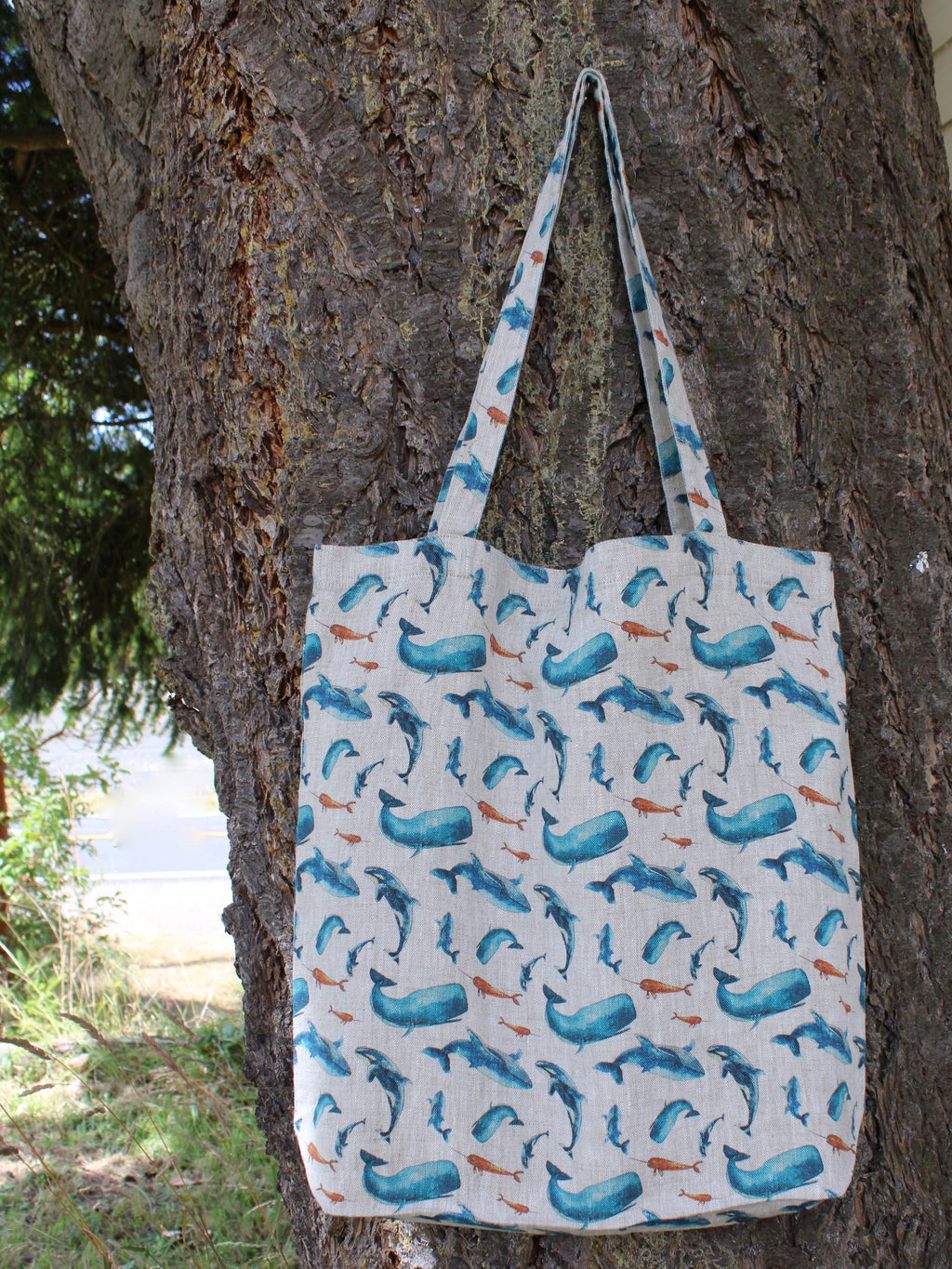Linen Tote Bag Whales