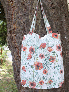 Linen Tote Bag Red Poppies