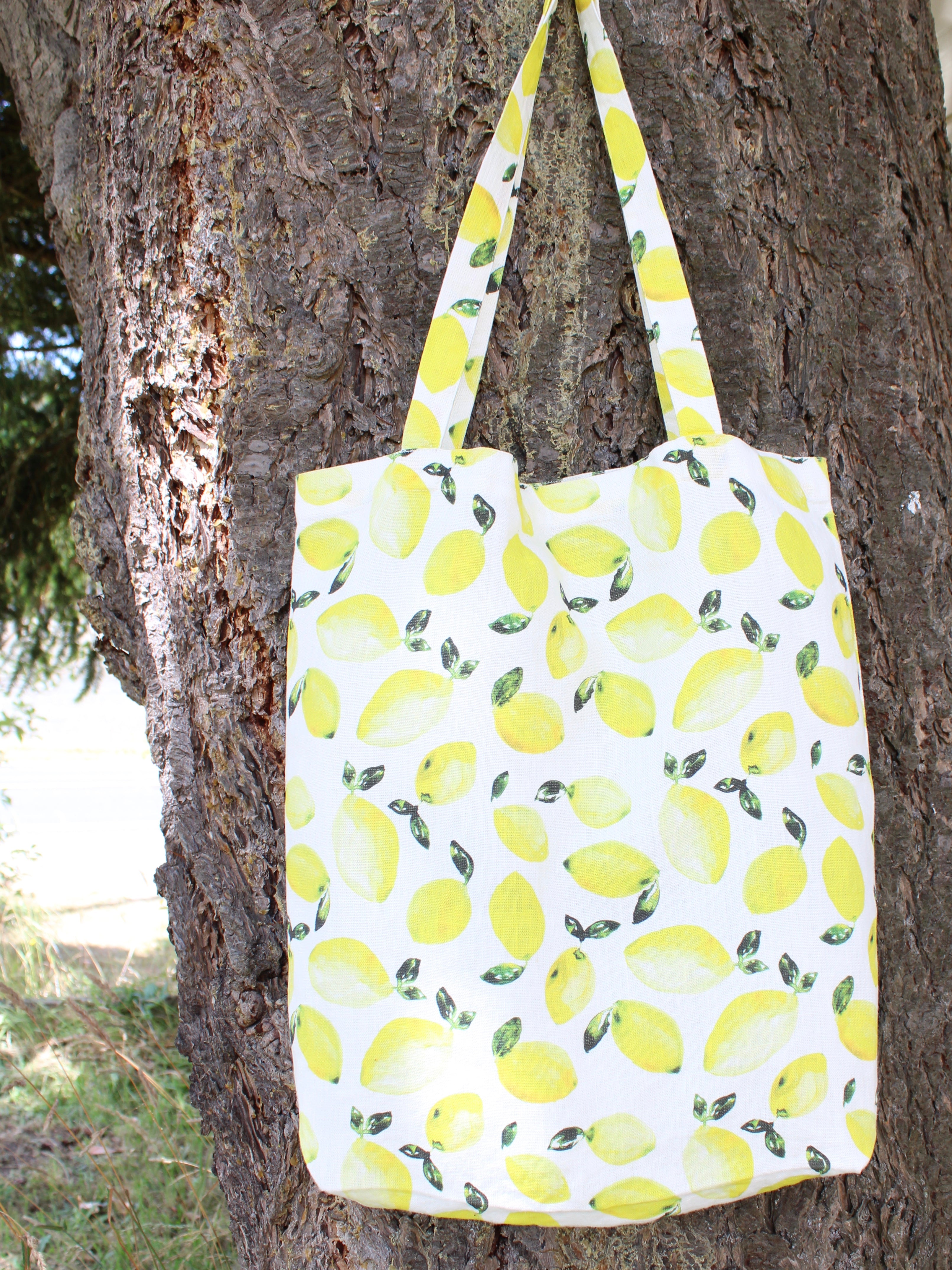 Linen Tote Bag Watercolor Lemons