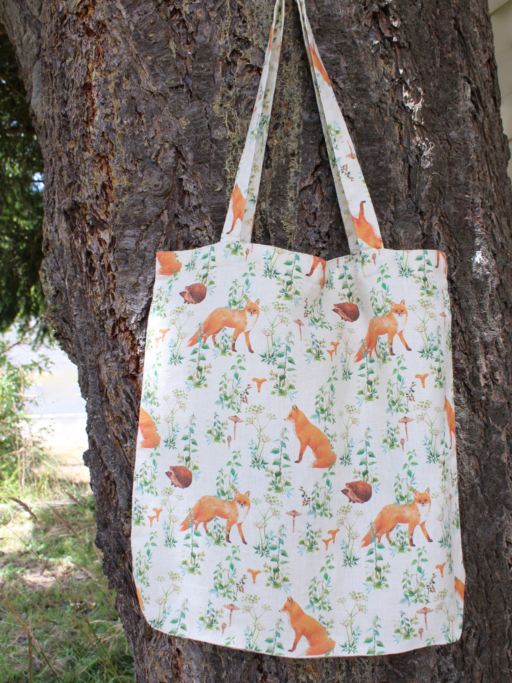 Linen Tote Bag Watercolor Foxes & Hedgehogs